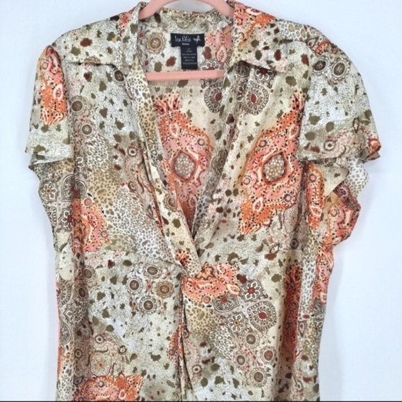 Ivy Chic Twist-Front Silky Blouse in Golden Neutral Tones - Picture 2 of 8